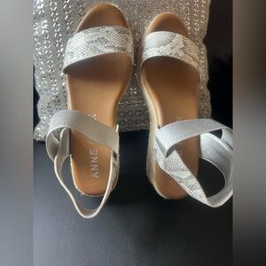 Anne Klein Silver Espadrille Sandals with Ankle Strap